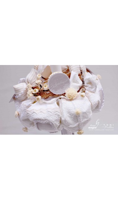 Lumanare de botez cu dantela crem si flori natur uscate Lacy Bloom 6